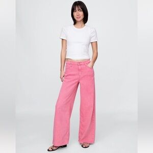 GAP pink cargo hi rise wide leg jeans baggy skater pants street style hip hop